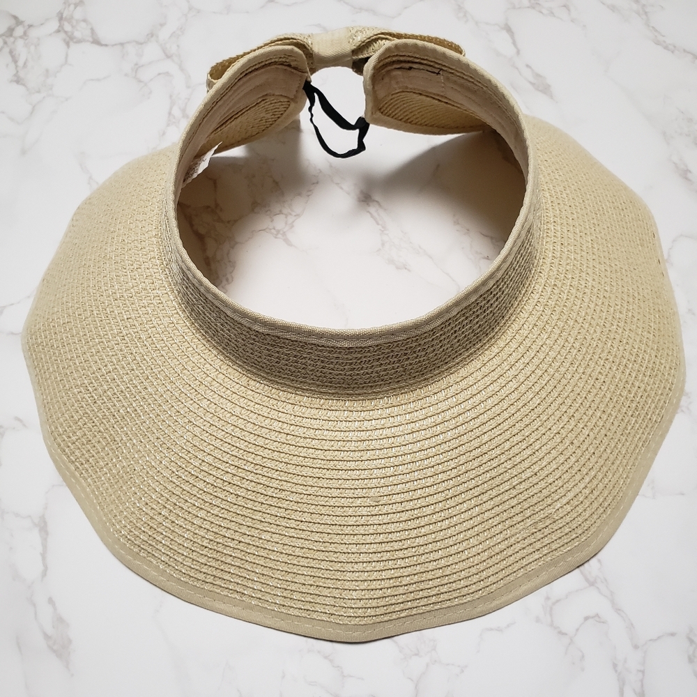 Sun Visor Hats for Women Wide Brim Straw Roll-Up Ponytail Summer Beach Hat UV